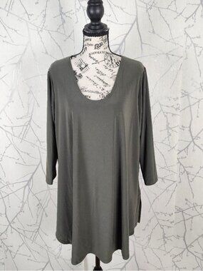 Sympli Sage Green Slinky Jersey Knit Scoop Neck Tunic